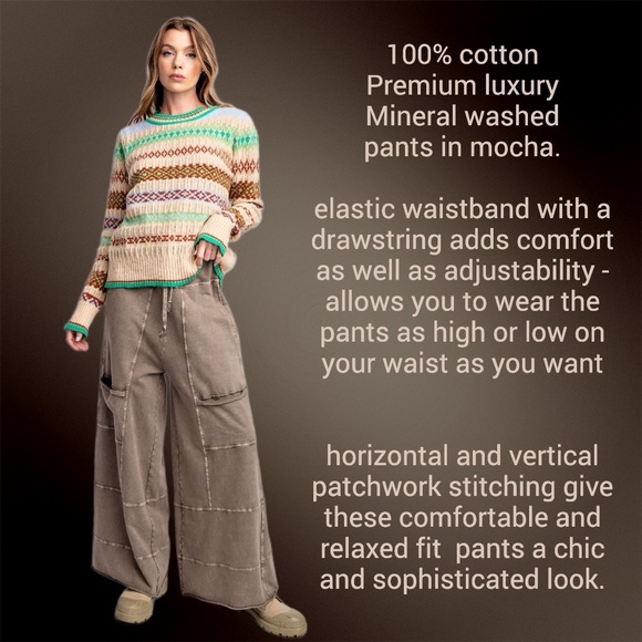 EASEL "Select Comfort" Premium Mineral Washed Wide Leg Pants Raw Hem Seam Detail - Picture 2 of 16